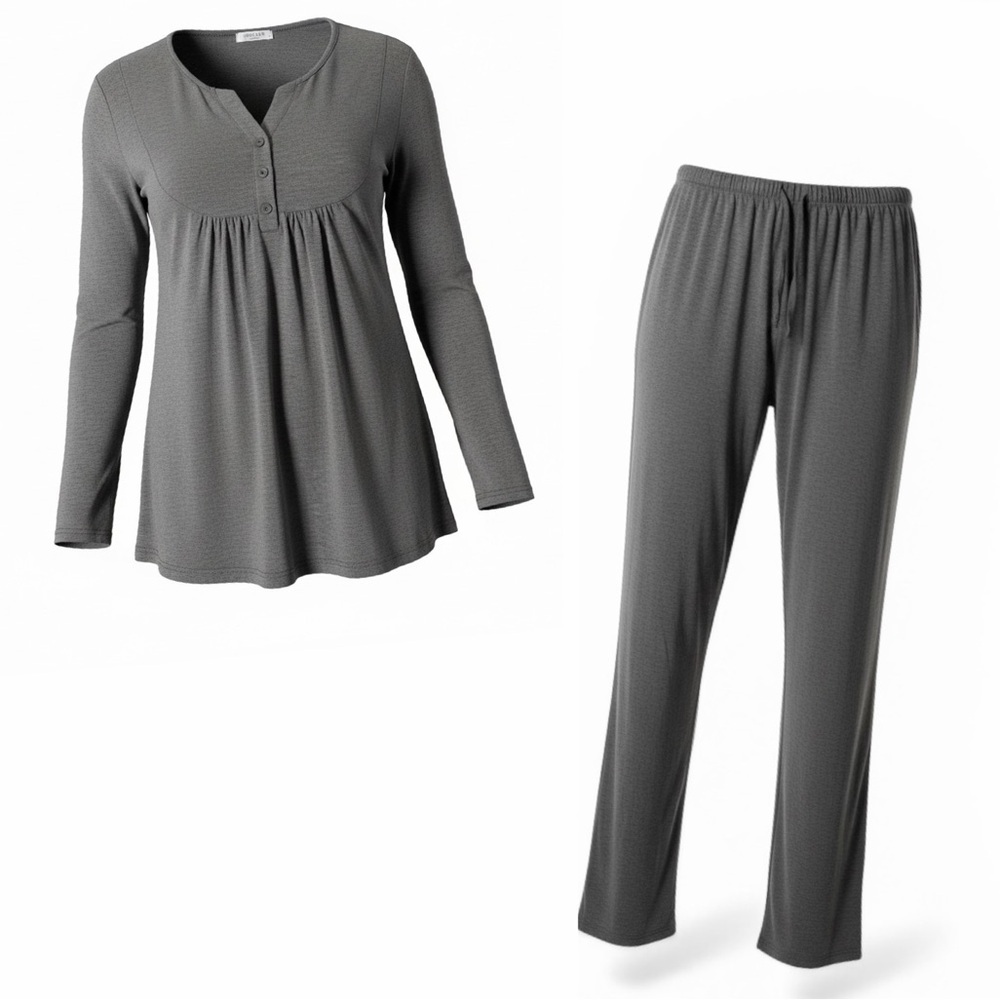 Ekouaer Women's Gray Long Sleeve Maternity & Lounge Pajama Set XL